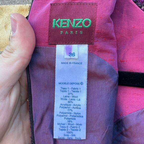 Vintage 90's Kenzo Paris Tweed Silk Lined Maxi Sheath Dress with Pockets Size 6 - Picture 7 of 9